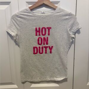 Garage Light Gray Tee with Hot Pink 'HOT ON DUTY' Graphic